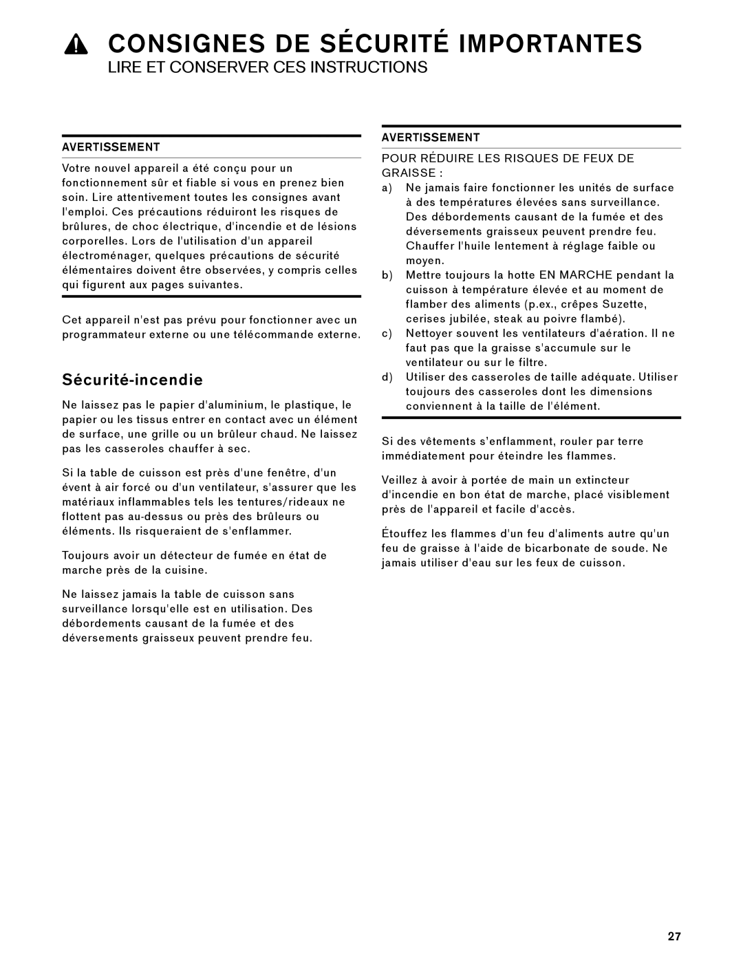 Gaggenau VK 230 714 manual Consignes DE Sécurité Importantes, Sécurité-incendie 