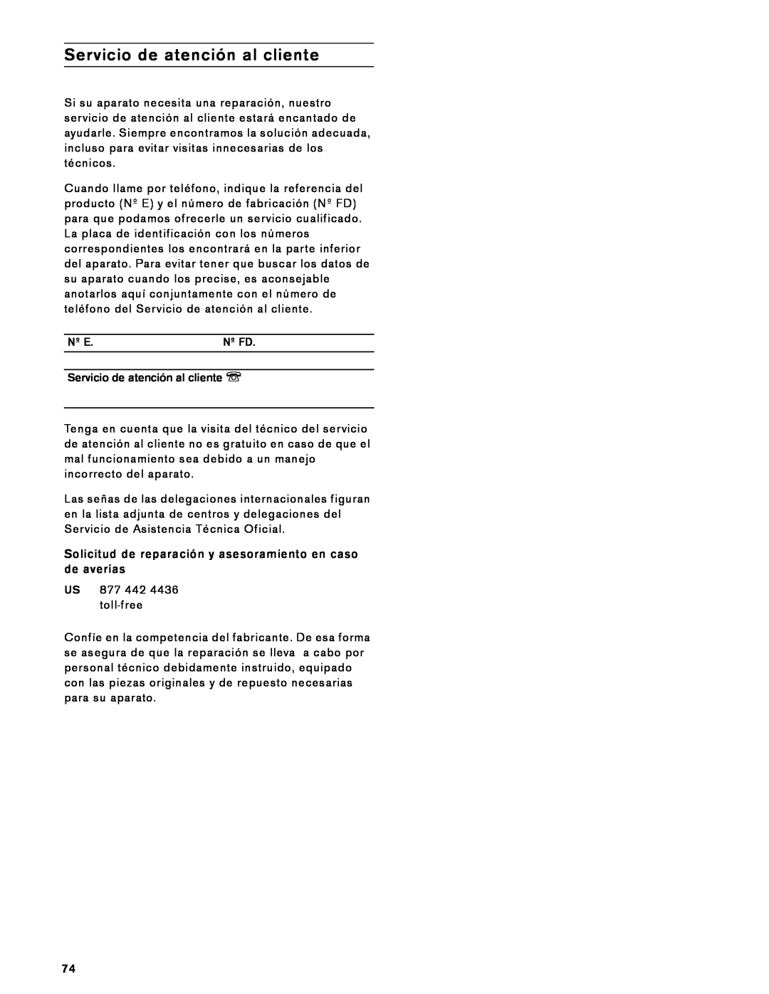 Gaggenau VK 230 714 manual Nº E, Nº Fd, Servicio de atención al cliente O 