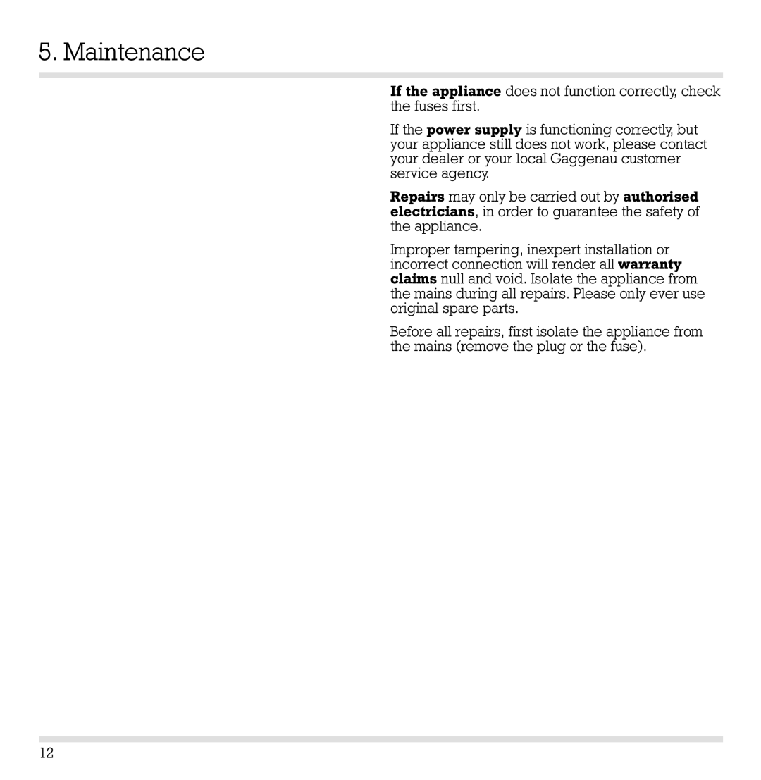 Gaggenau VK230610 manual Maintenance 