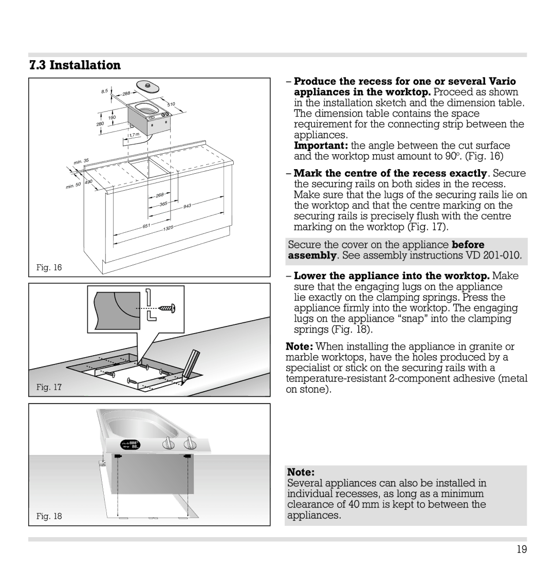 Gaggenau VK230610 manual Installation 