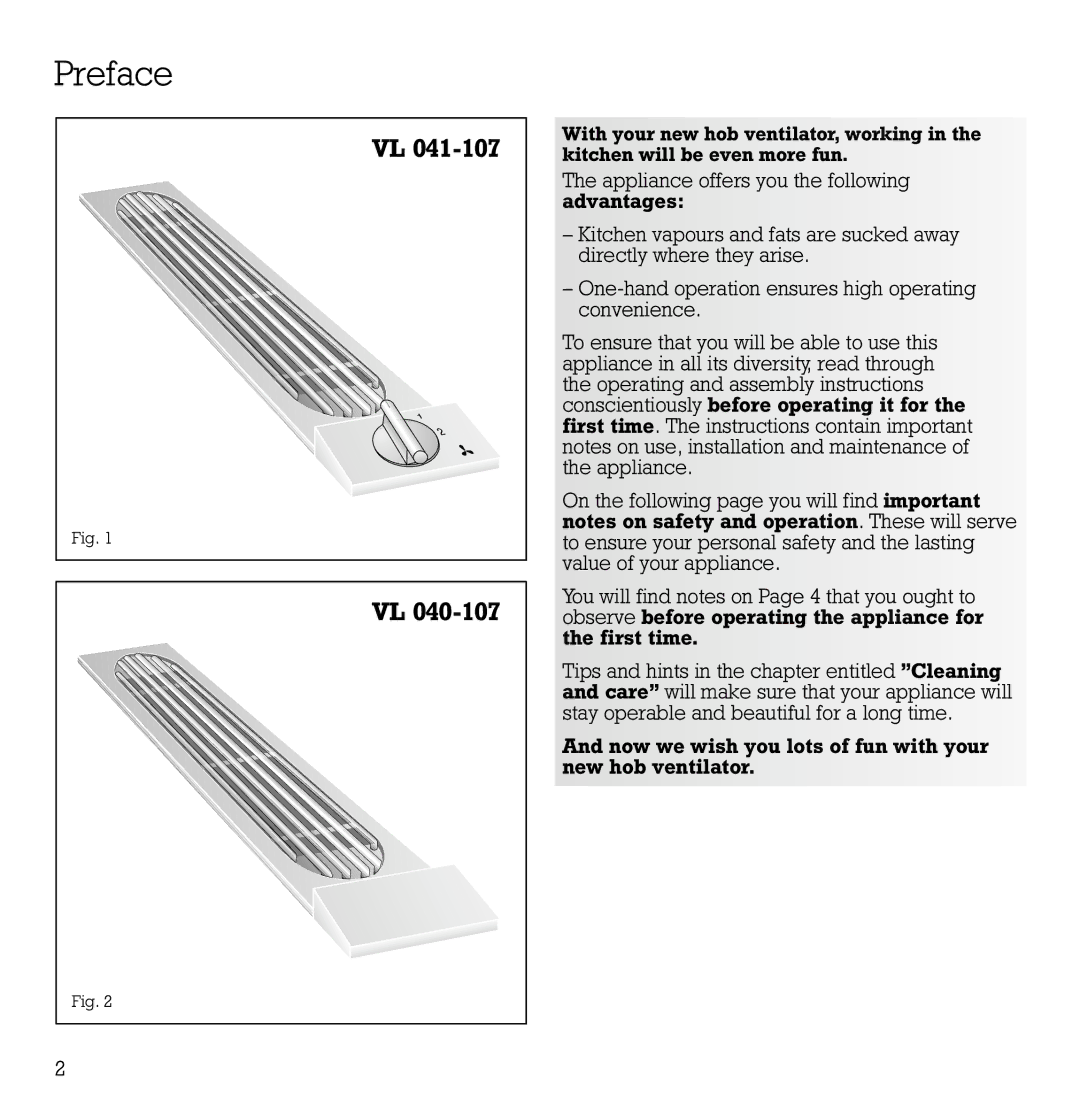 Gaggenau VL 041-107, VL 040-107 manual Preface 