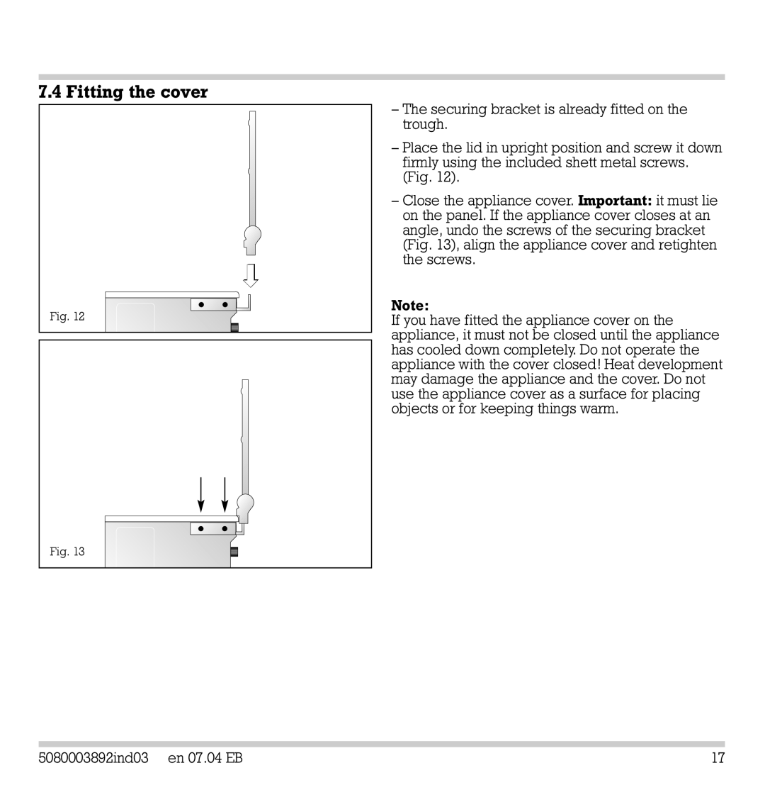 Gaggenau VR 230-612 manual Fitting the cover 