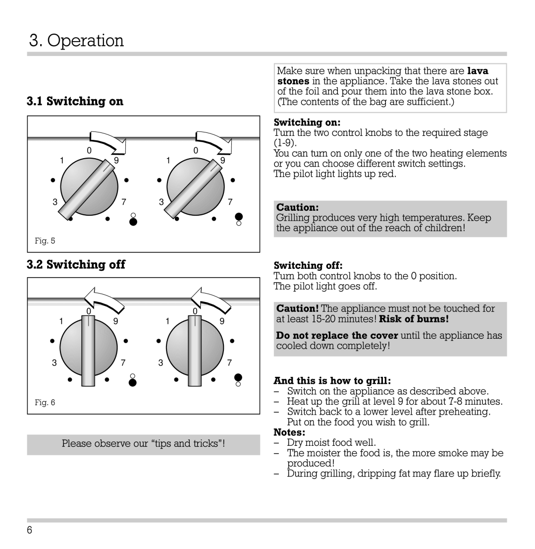 Gaggenau VR 230-612 manual Operation, Switching on Switching off 