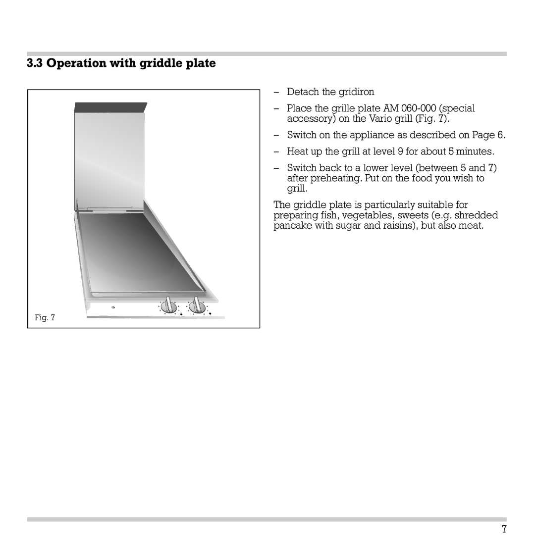 Gaggenau VR 230-612 manual Operation with griddle plate 