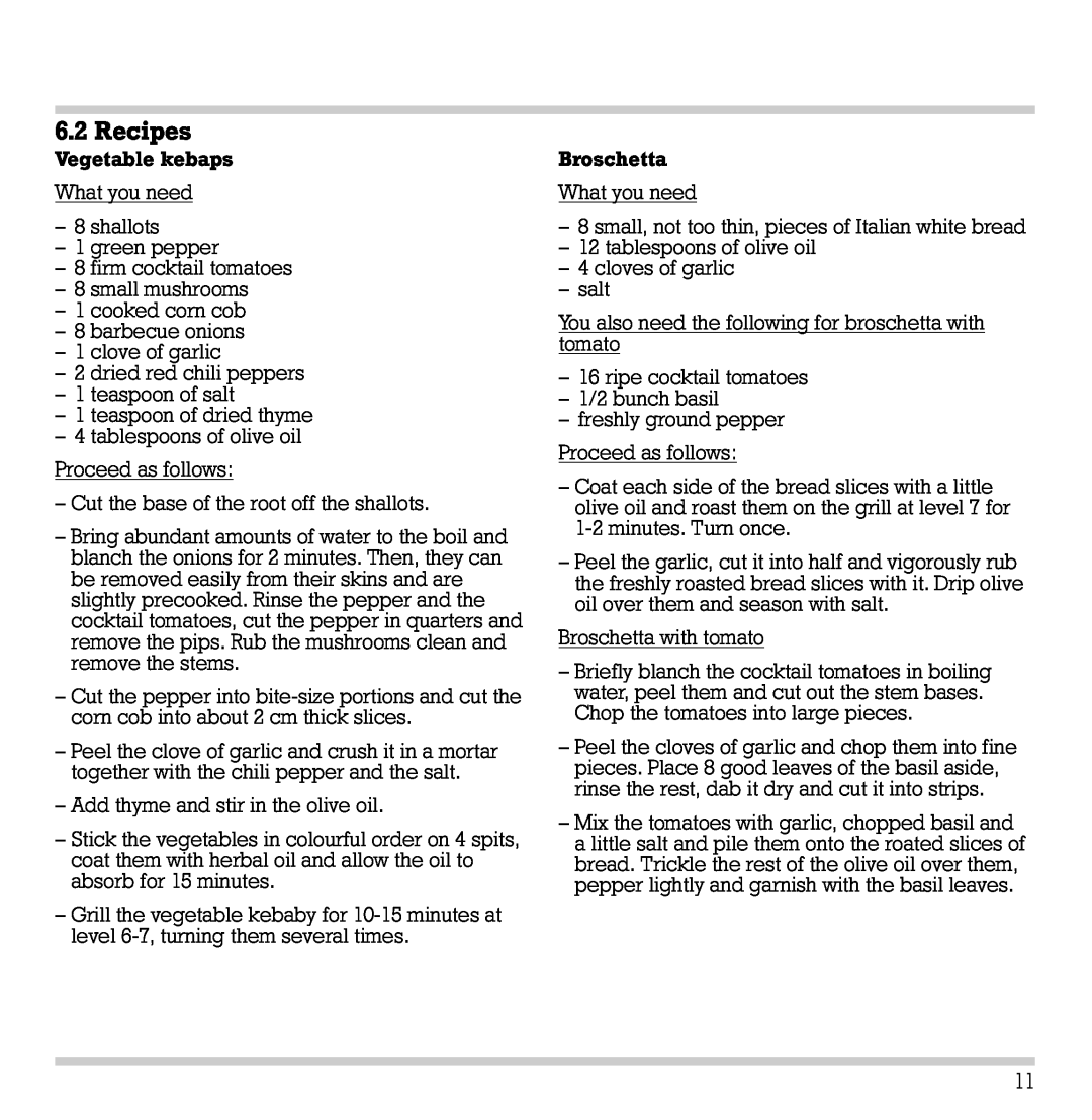 Gaggenau VR 230-612 manual Recipes 