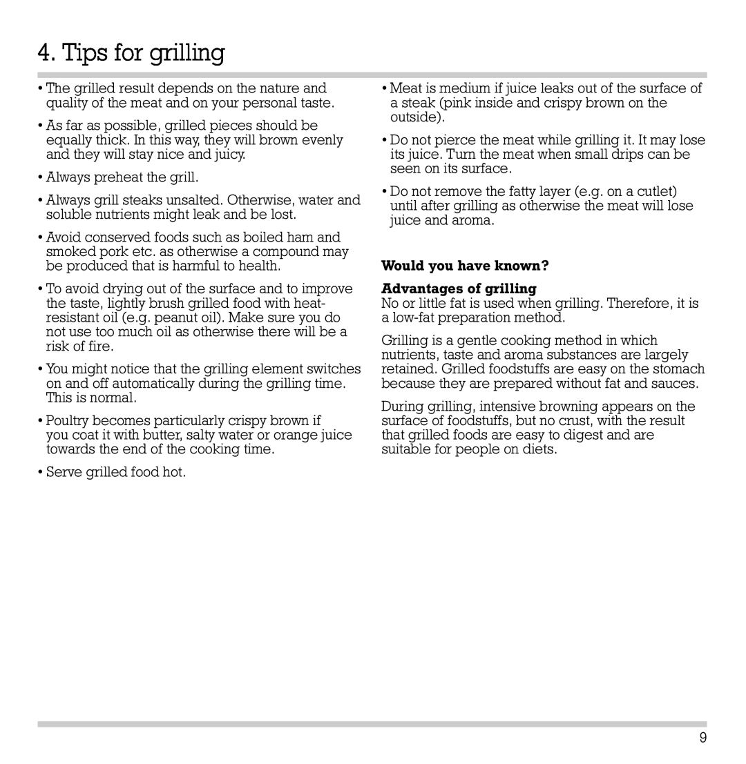 Gaggenau VR 421-610 manual Tips for grilling 