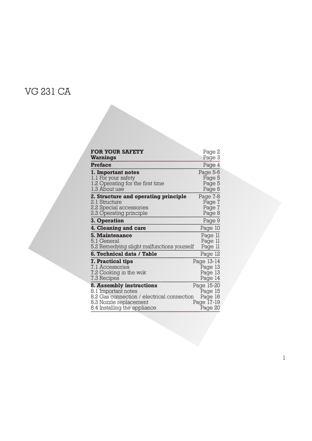 Gaggenau Wok manual VG 231 CA, For Your Safety 