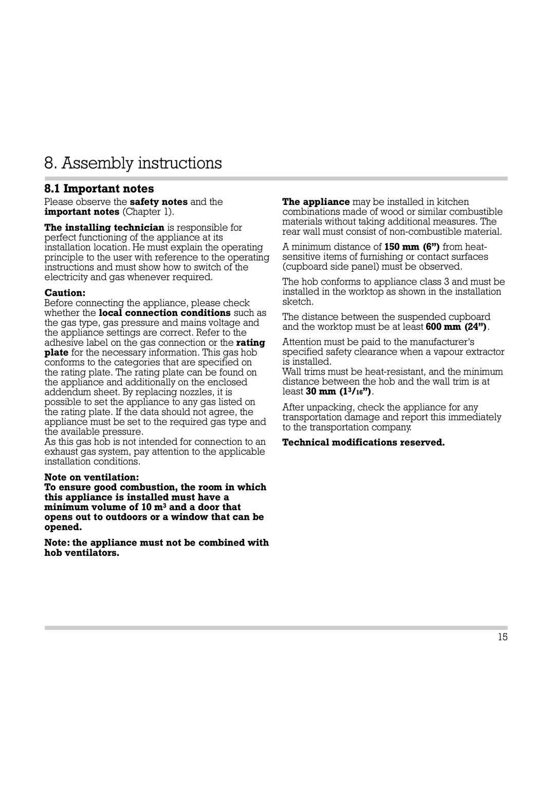 Gaggenau Wok manual Assembly instructions, Important notes 