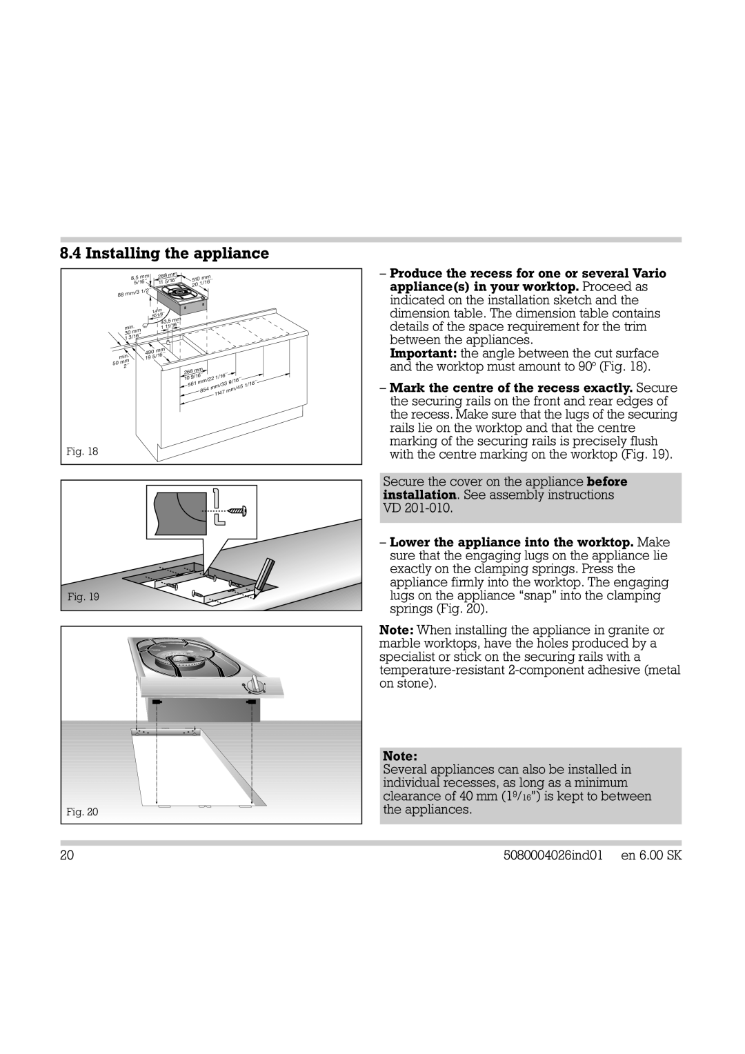 Gaggenau Wok manual Installing the appliance 