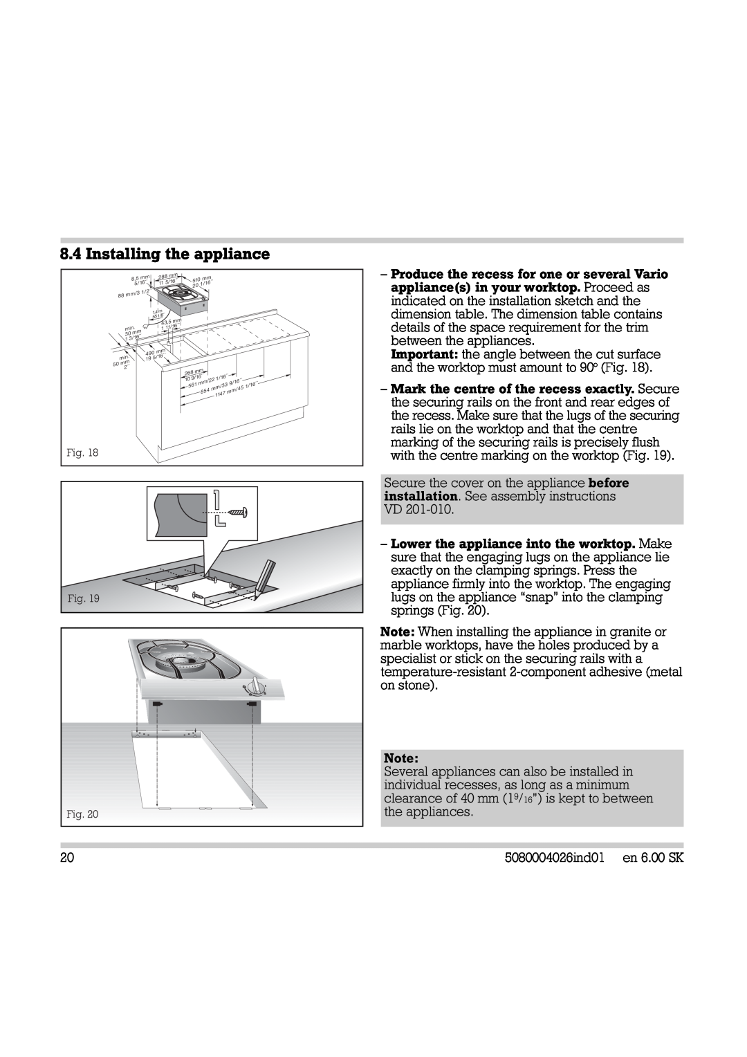 Gaggenau Wok manual Installing the appliance 