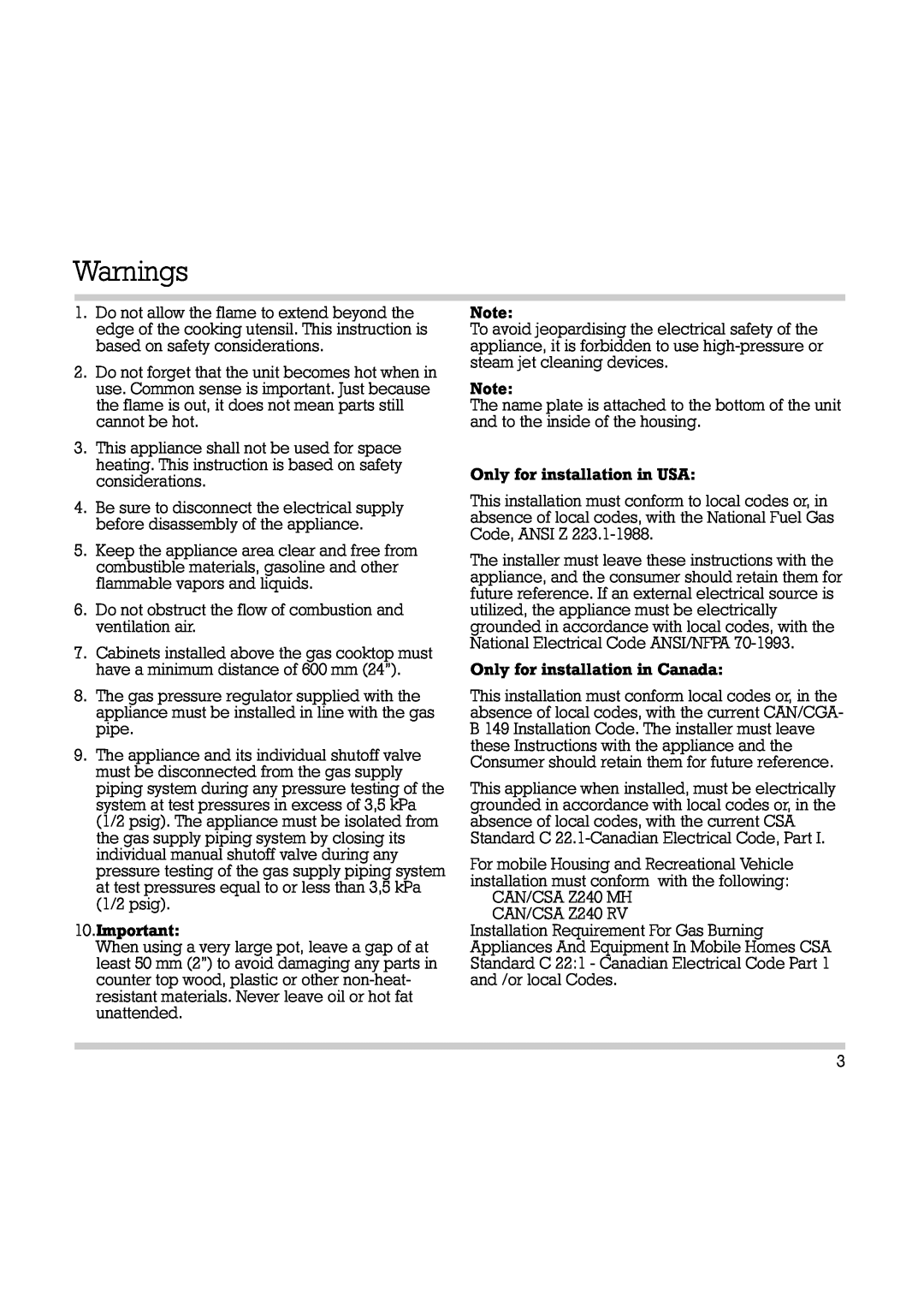 Gaggenau Wok manual Warnings 