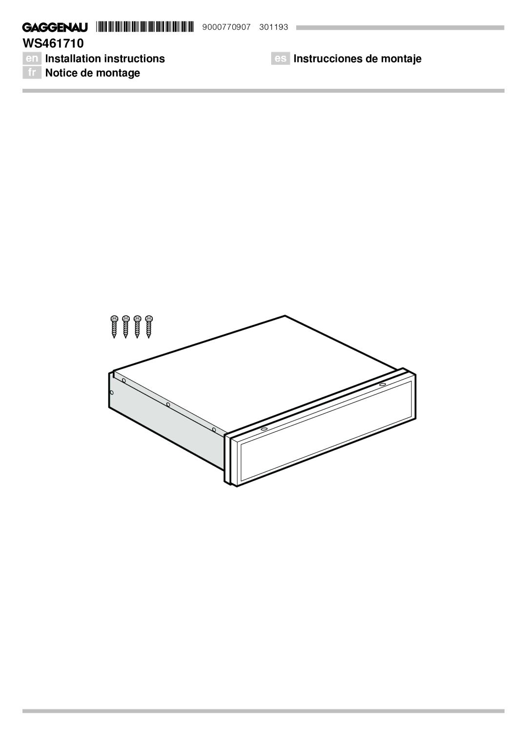 Gaggenau WS461710 installation instructions 