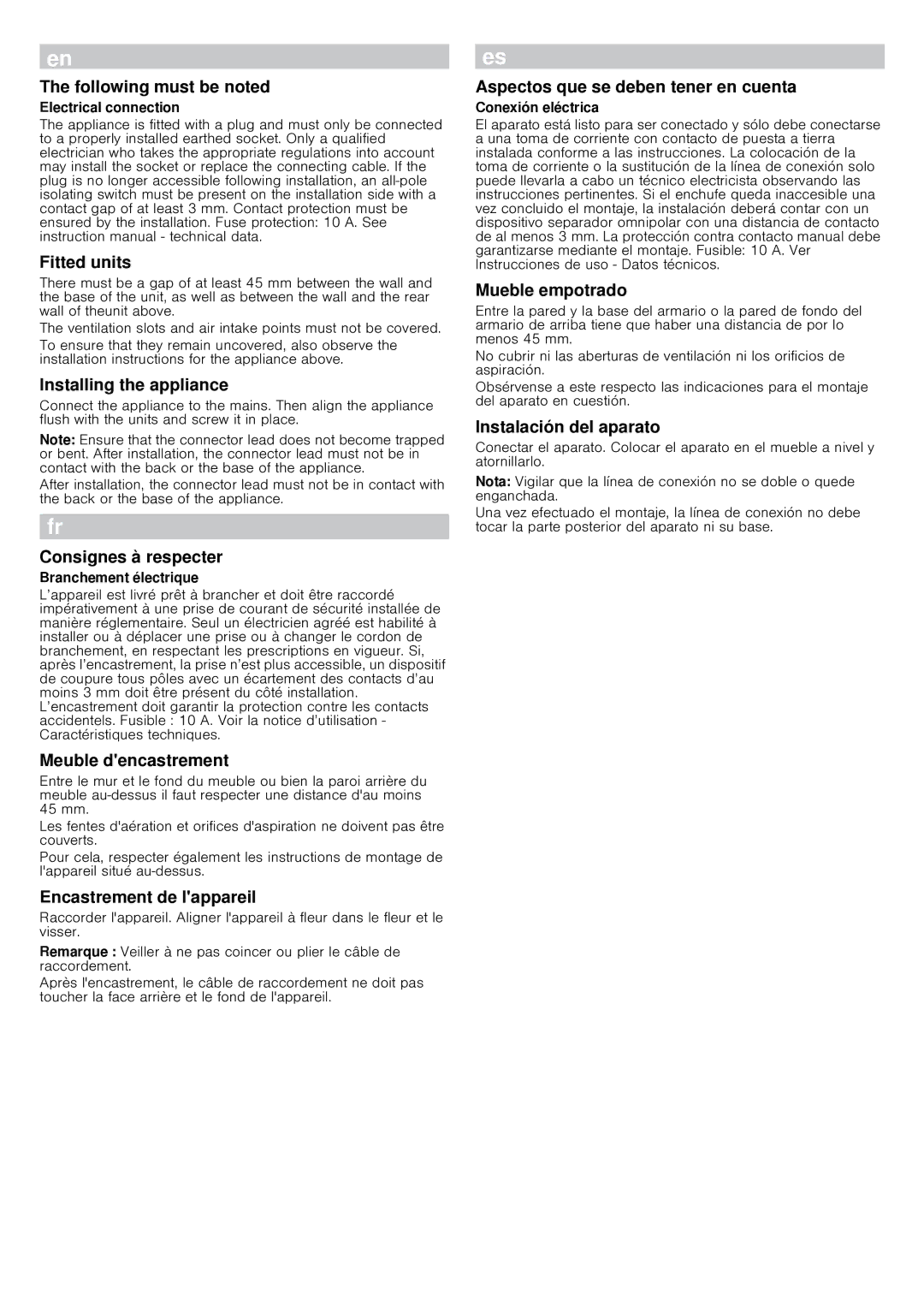 Gaggenau WS461710 installation instructions Following must be noted 