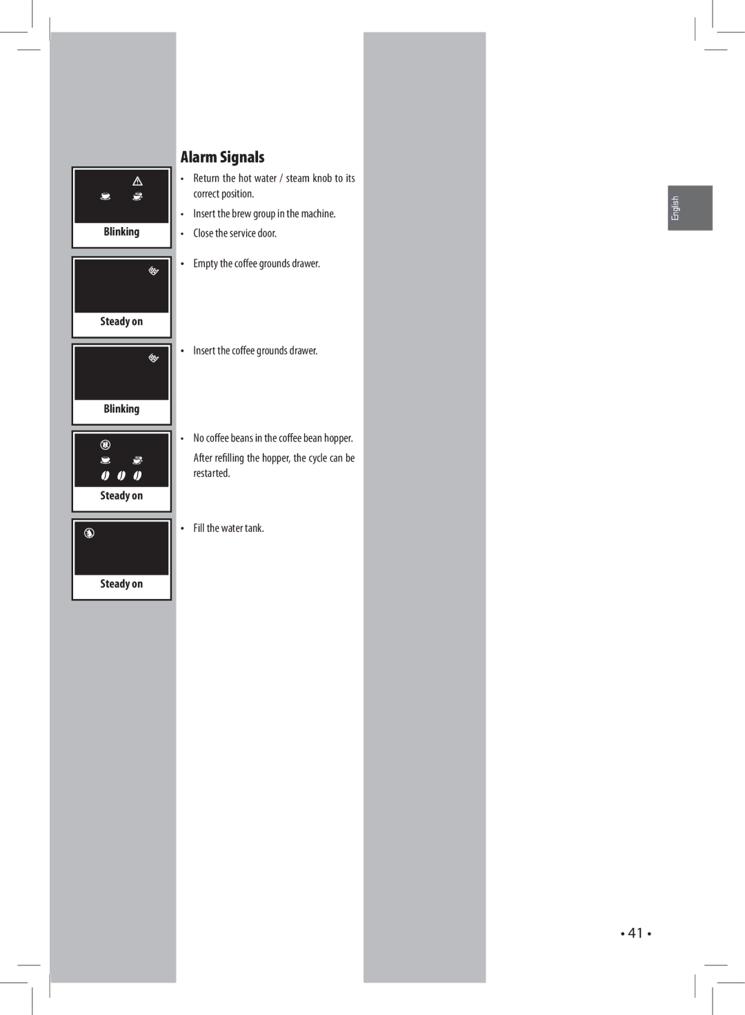 Gaggia 037RG manual Alarm Signals 