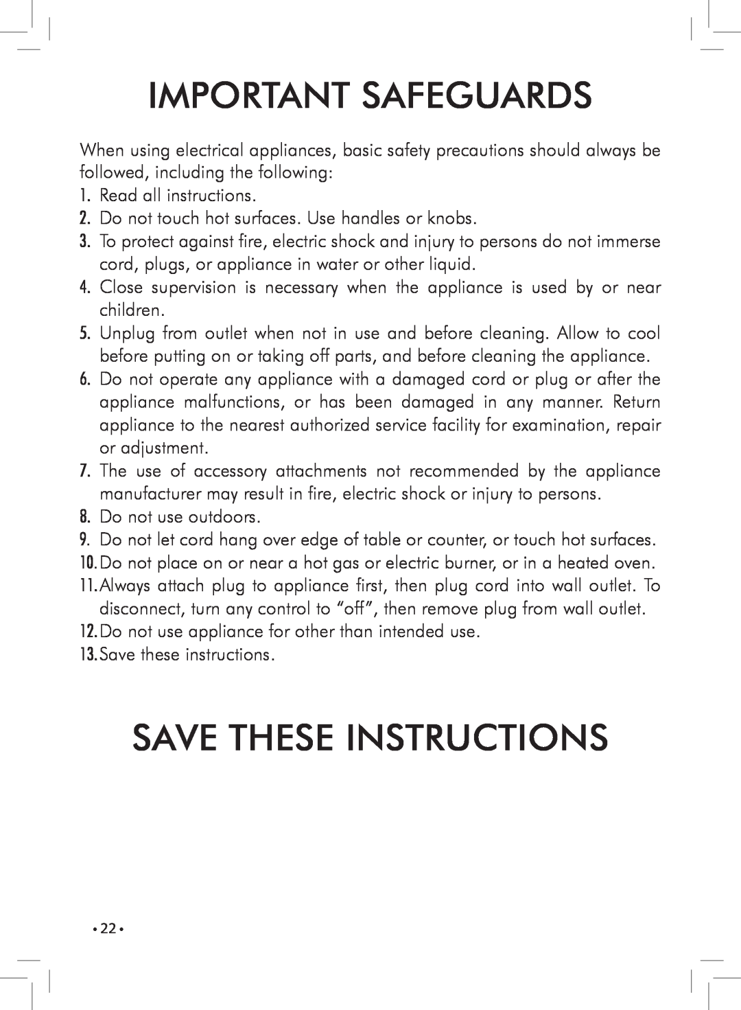 Gaggia 037RG manual Important Safeguards, Save These Instructions 