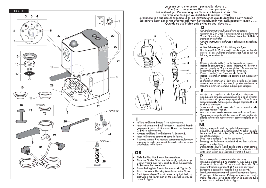 Gaggia 12300-8002, 14101-8002 manual Enfie o casquilho roscado no tubo de vapor 