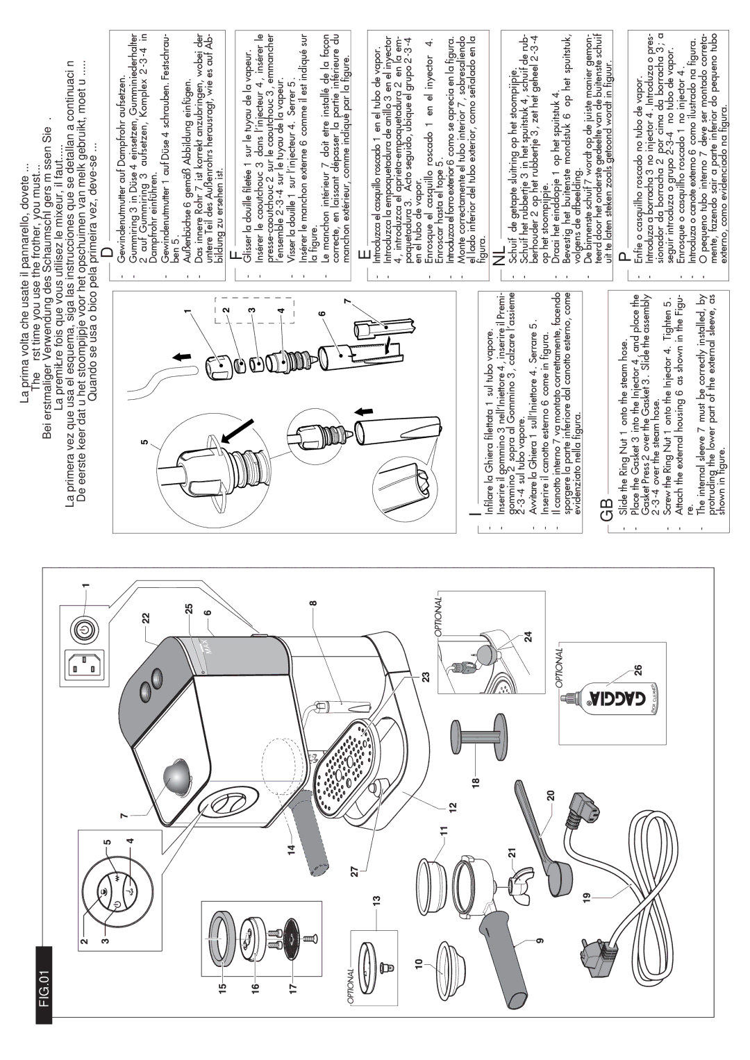 Gaggia 12300 manual Enfie o casquilho roscado no tubo de vapor 