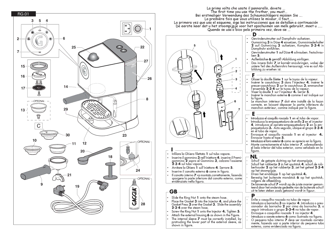 Gaggia 4332077000 operating instructions Enfie o casquilho roscado no tubo de vapor 