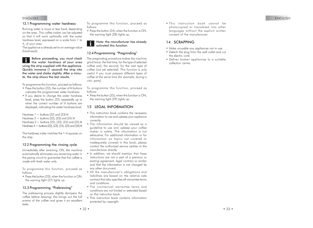 Gaggia 740602008 manual Legal Information, Scrapping 