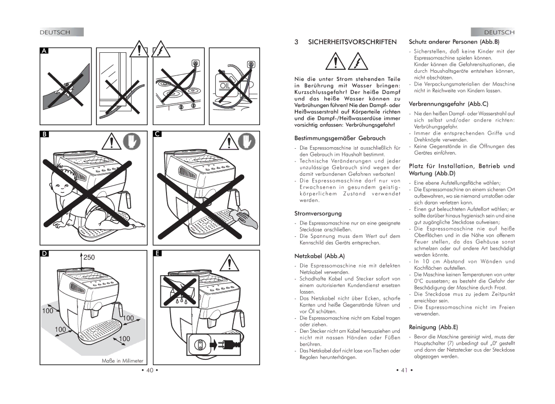 Gaggia 740602008 manual Sicherheitsvorschriften 