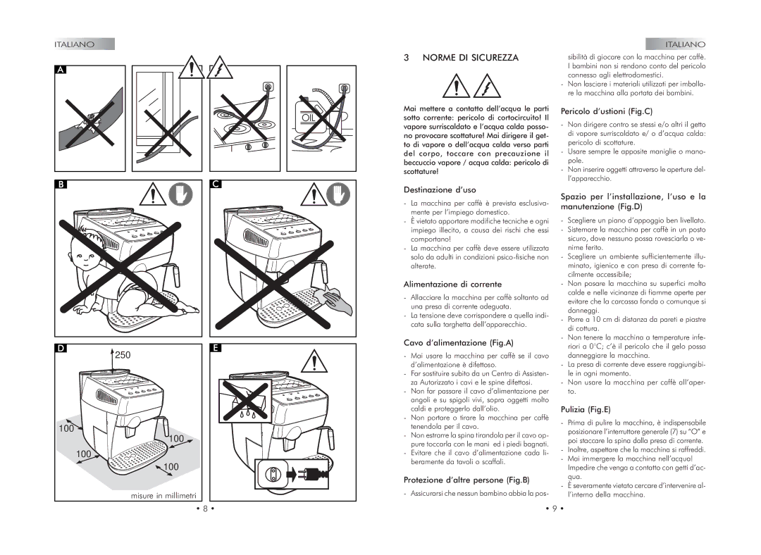 Gaggia 740602008 manual Italiano, Norme DI Sicurezza 