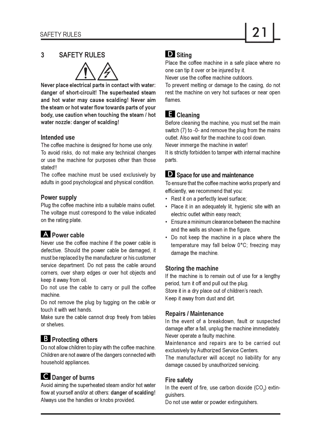 Gaggia 740903008 manual Safety Rules 