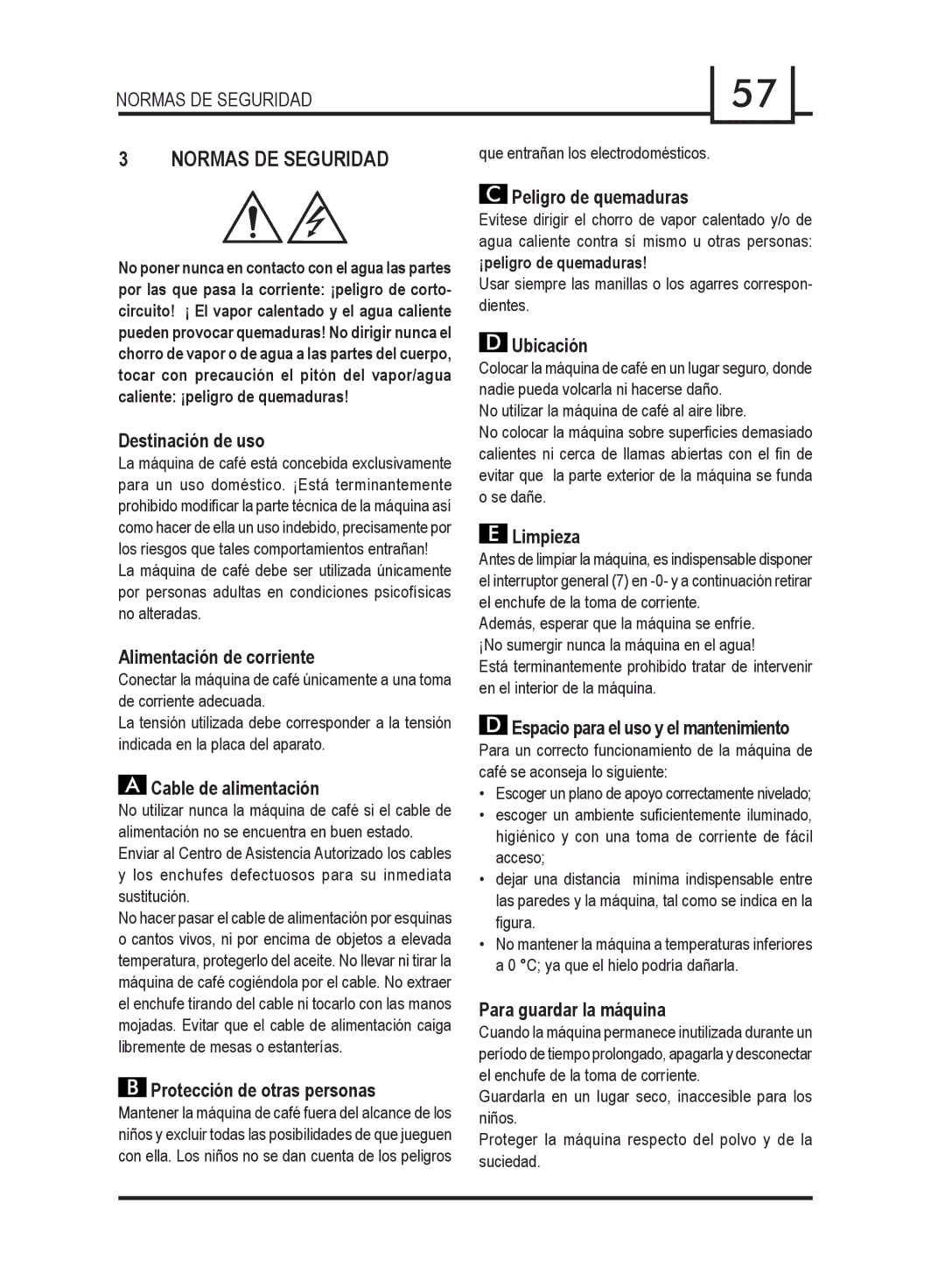 Gaggia 740903008 manual Normas DE Seguridad 