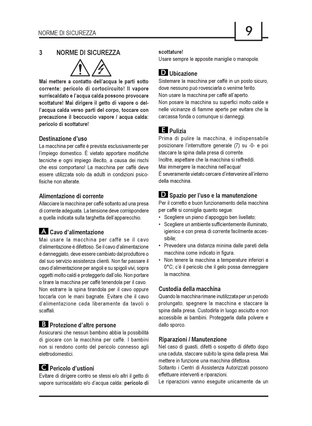 Gaggia 740903008 manual Norme DI Sicurezza 