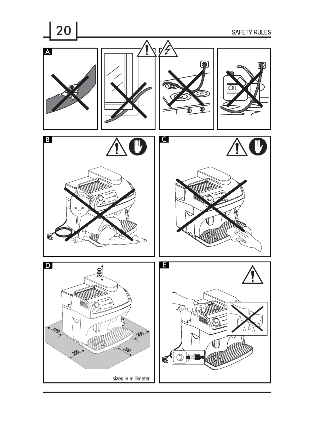 Gaggia 740903008 manual Safety Rules, sizes in millimeter 