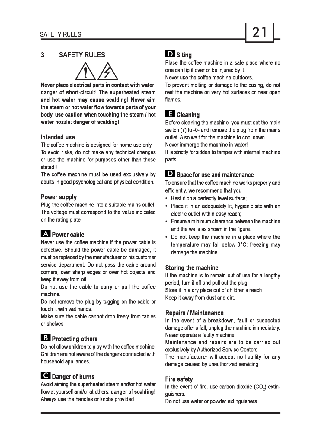 Gaggia 740903008 manual 3SAFETY RULES 