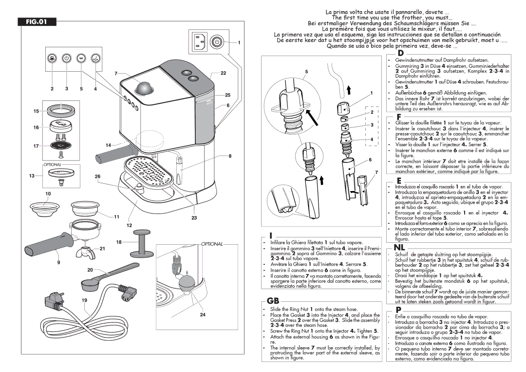 Gaggia Baby manual Enfie o casquilho roscado no tubo de vapor 