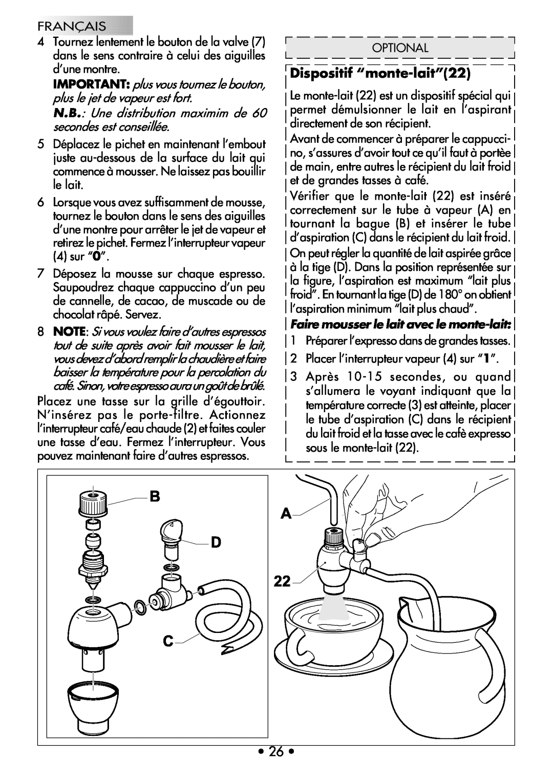 Gaggia COFFEE DELUXE manual Dispositif “monte-lait”22 