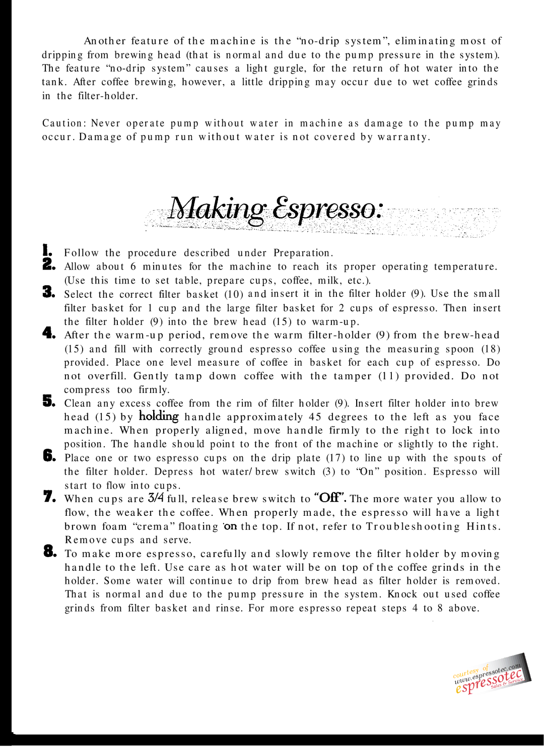 Gaggia Espresso/Cappuccino Maker manual 