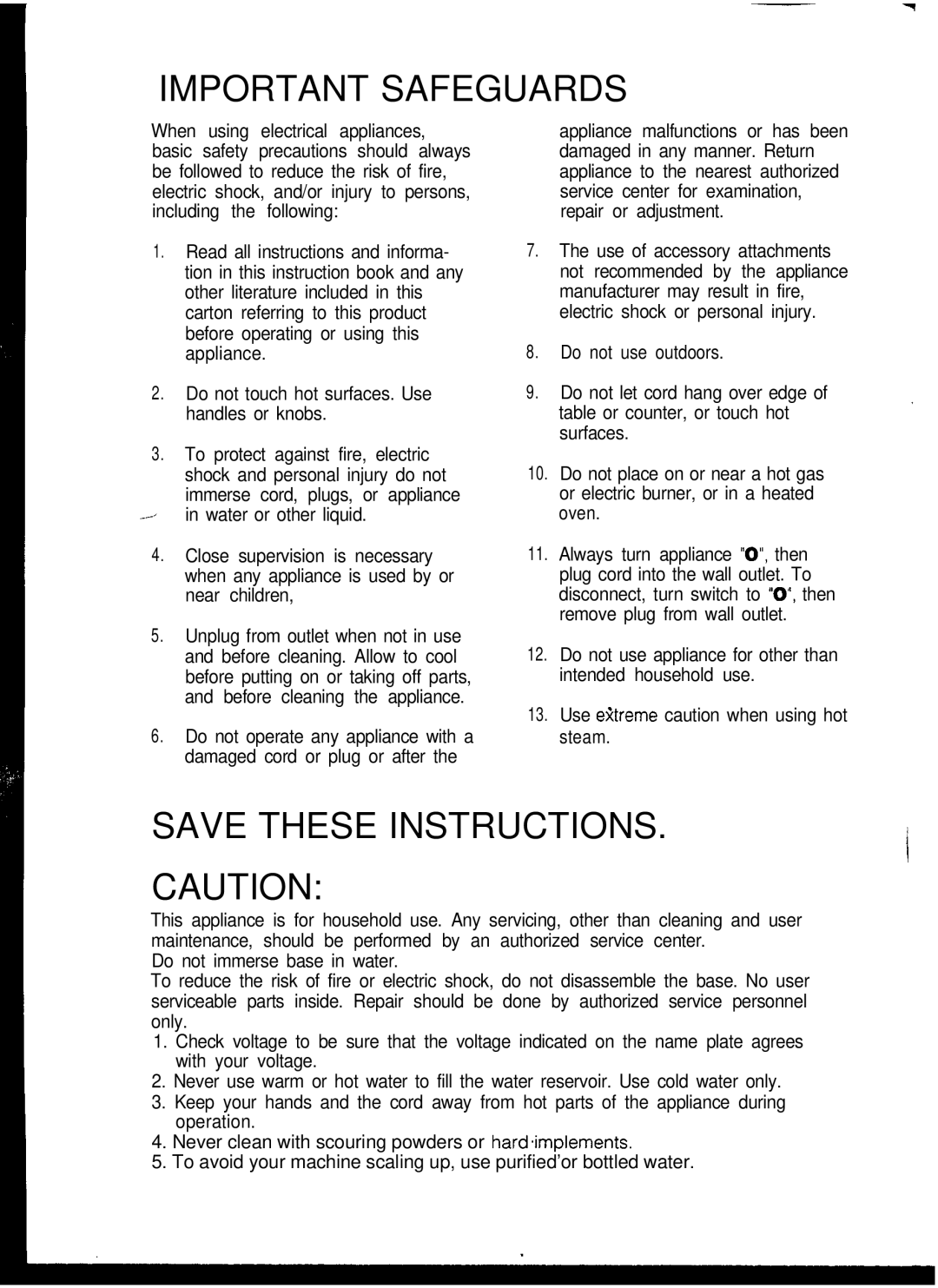 Gaggia Expresso/Cappuccino Makers manual Important Safeguards 