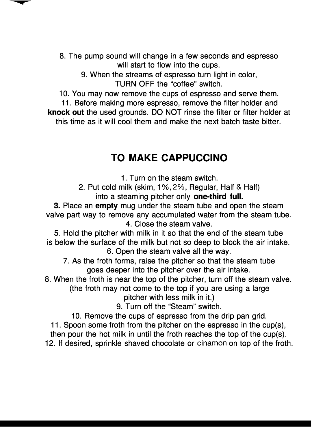 Gaggia Expresso/Cappuccino Makers manual To Make Cappuccino 