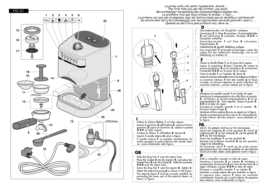 Gaggia Machine Baby Dosata manual Visser la douille 1 sur l’injecteur 4. Serrer 