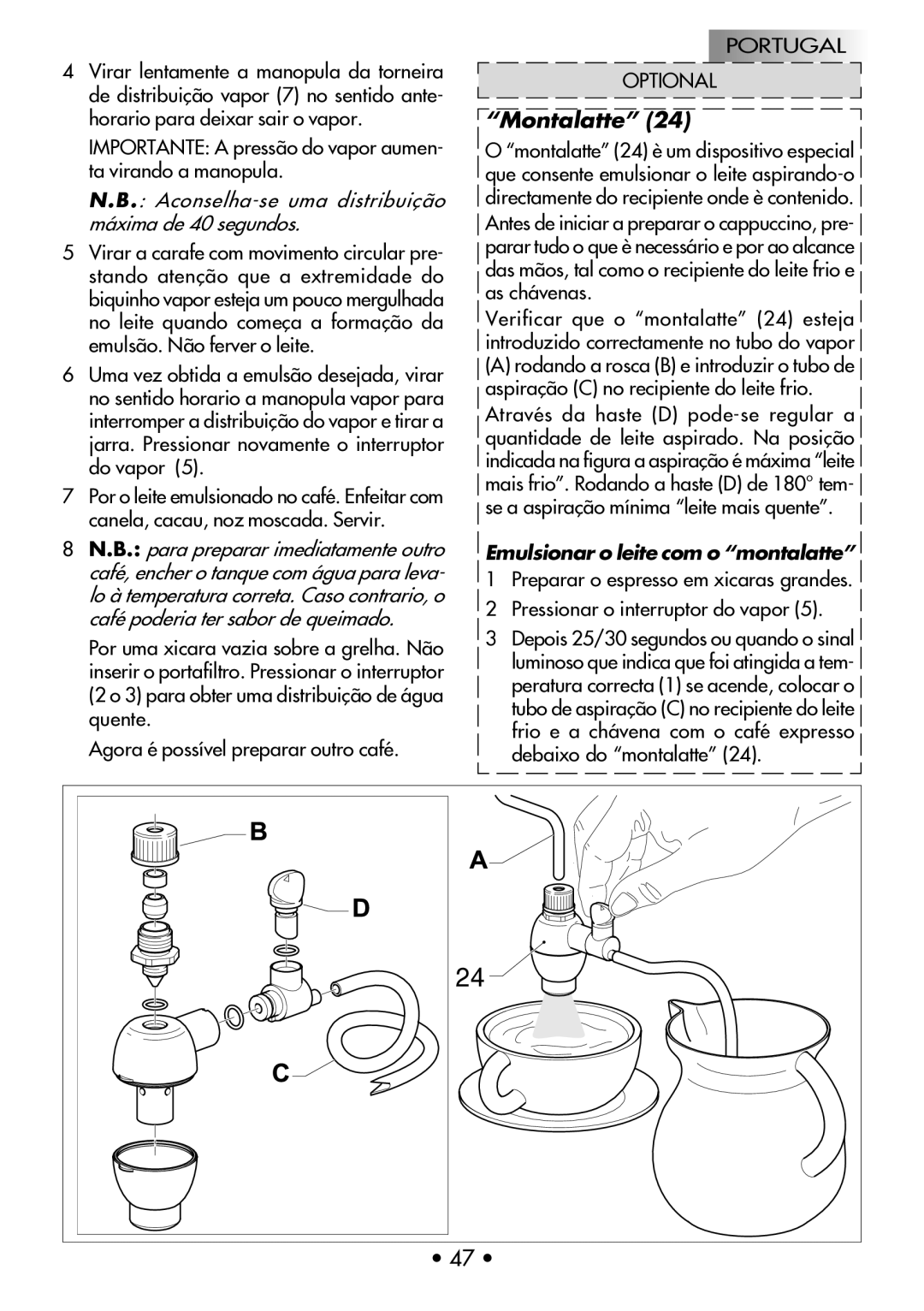 Gaggia Machine Baby Dosata manual Portugal Optional 