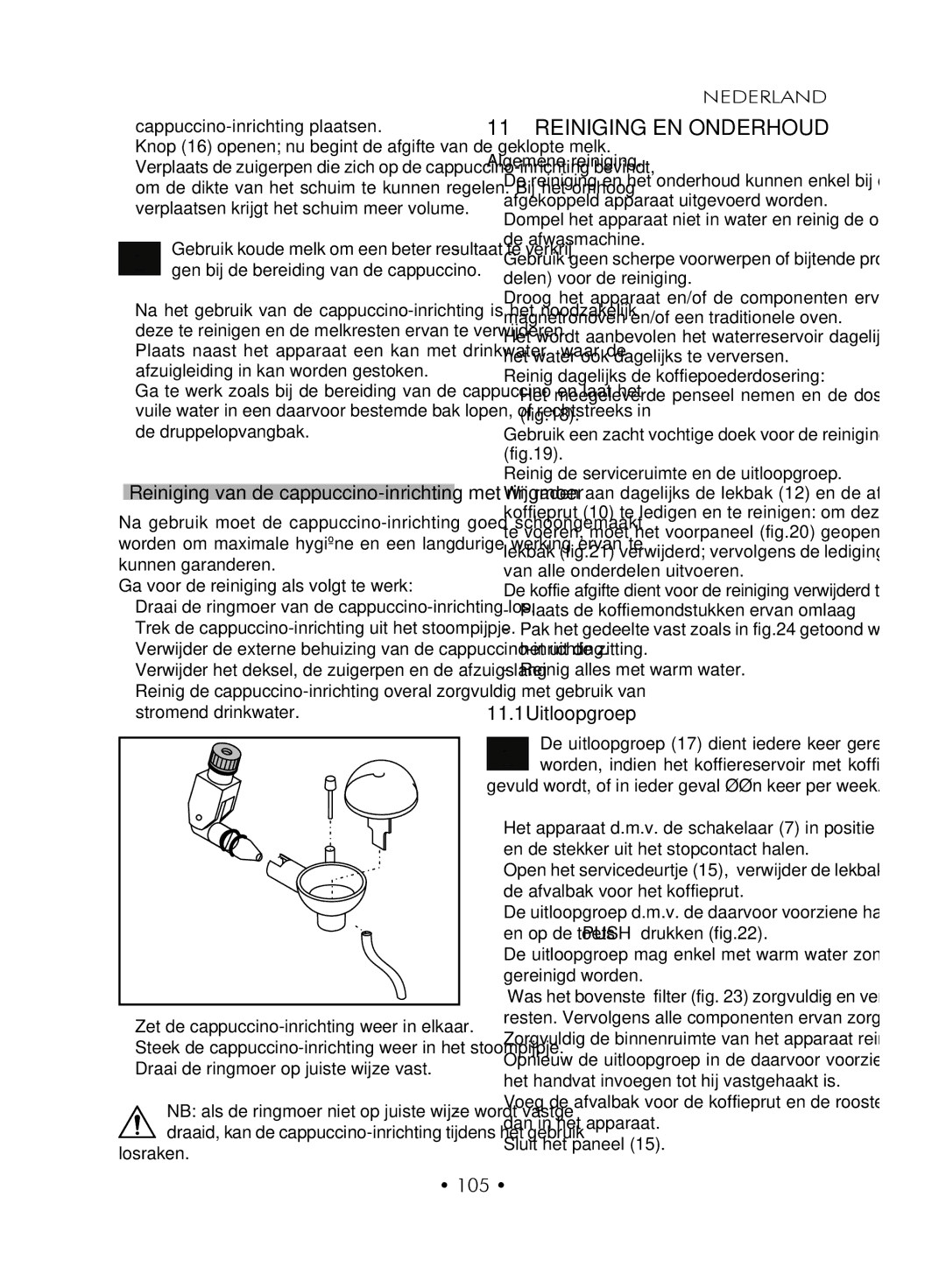 Gaggia SUP027YDR manual Reiniging EN Onderhoud, Uitloopgroep, 105 