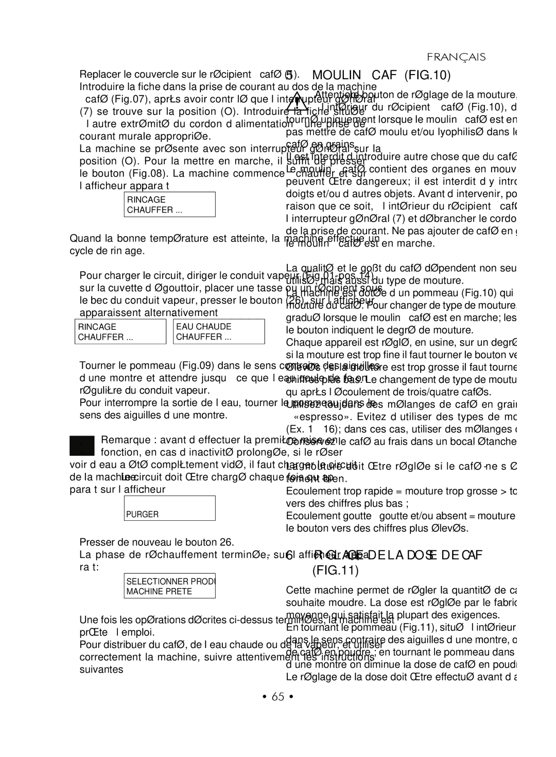 Gaggia SUP027YDR manual Moulin À Café, Réglage DE LA Dose DE Café, Replacer le couvercle sur le récipient à café 