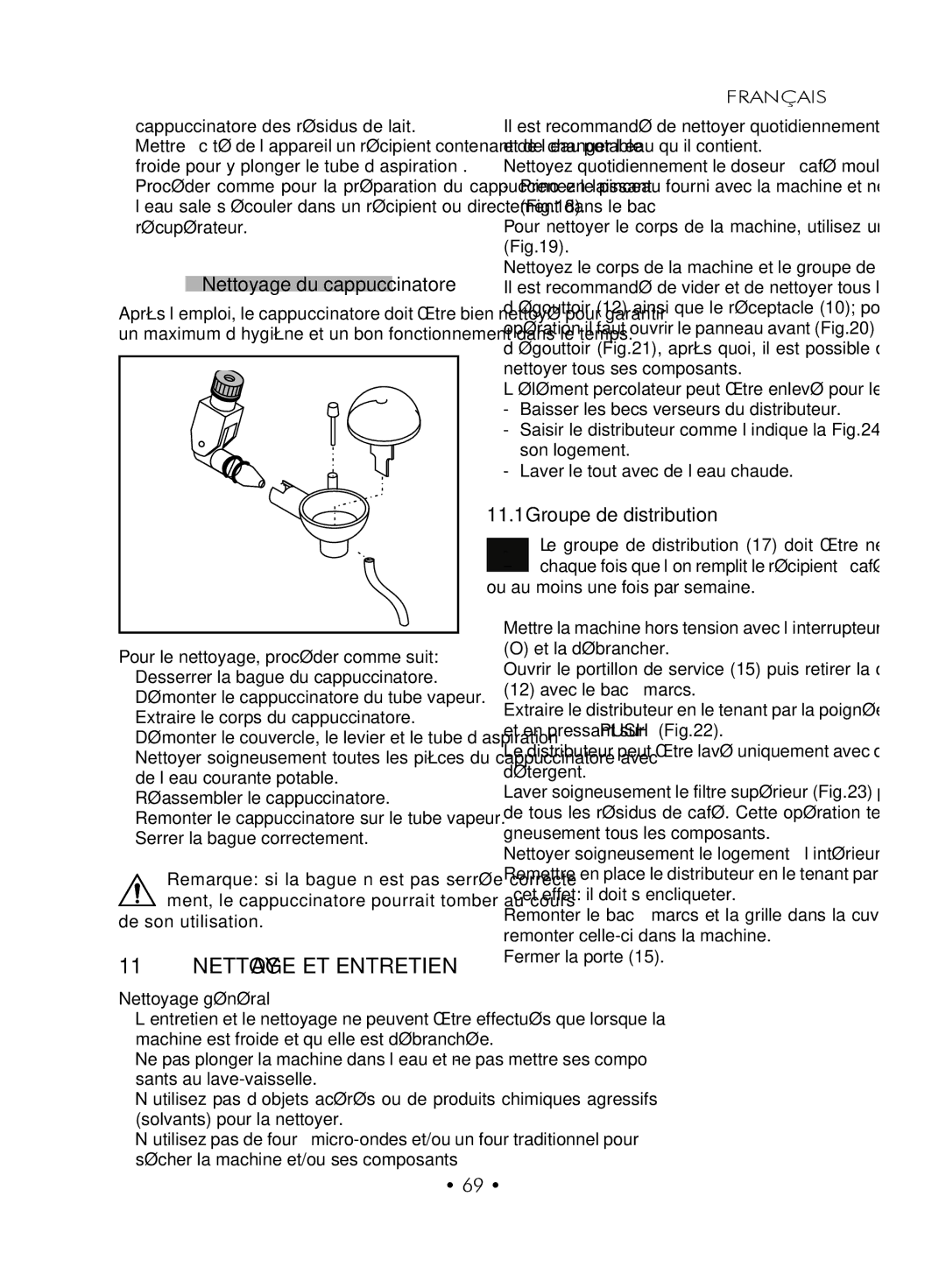 Gaggia SUP027YDR manual Nettoyage ET Entretien, Nettoyage du cappuccinatore, Groupe de distribution 