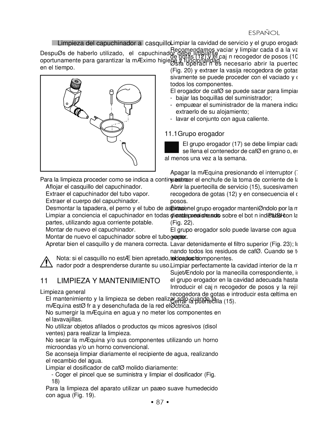 Gaggia SUP027YDR manual Limpieza Y Mantenimiento, Grupo erogador 