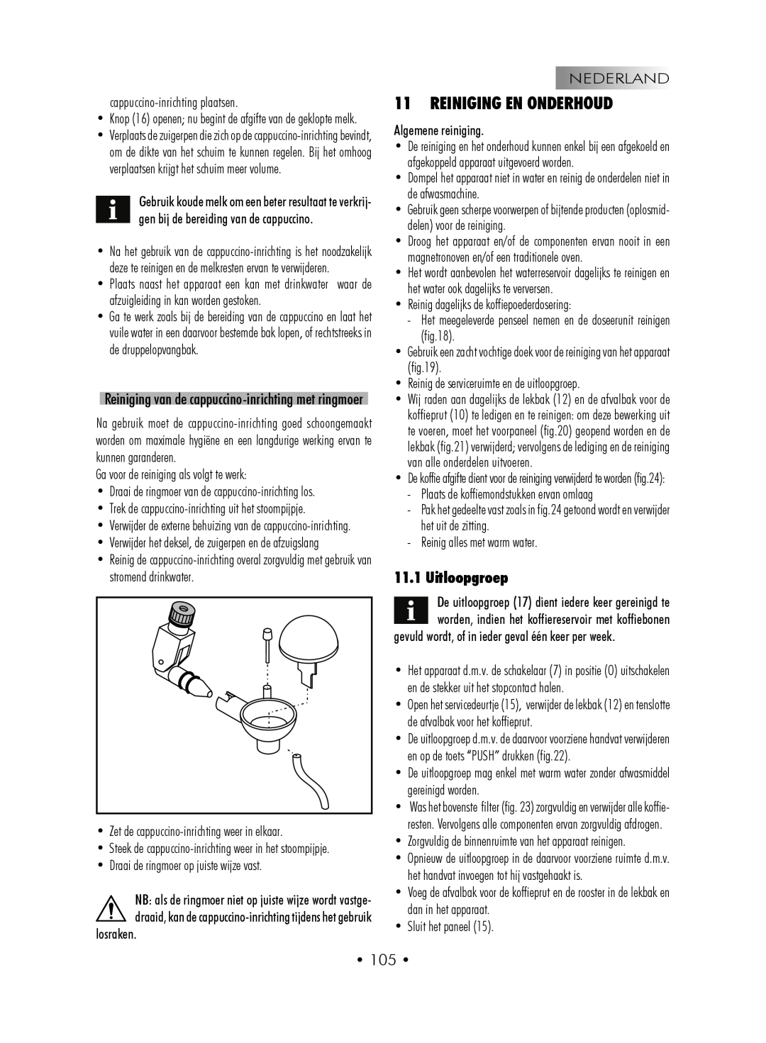 Gaggia SUP027YDR manual Reiniging En Onderhoud, Uitloopgroep 