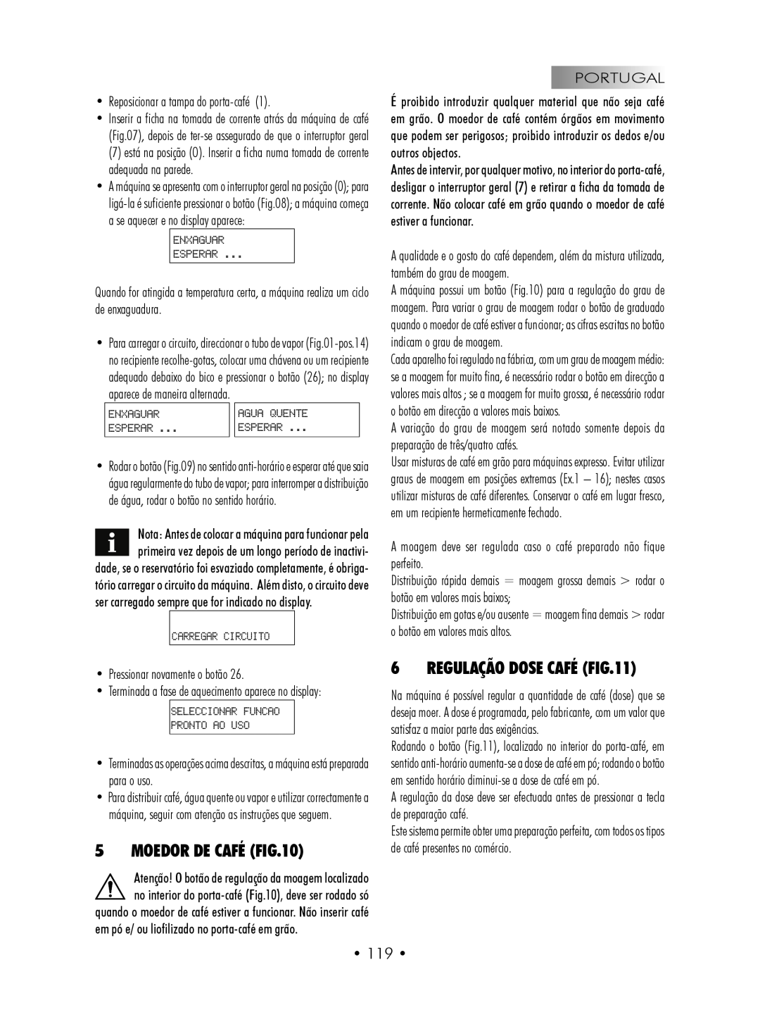 Gaggia SUP027YDR manual Moedor De Café, Regulação Dose Café, • 119 • 