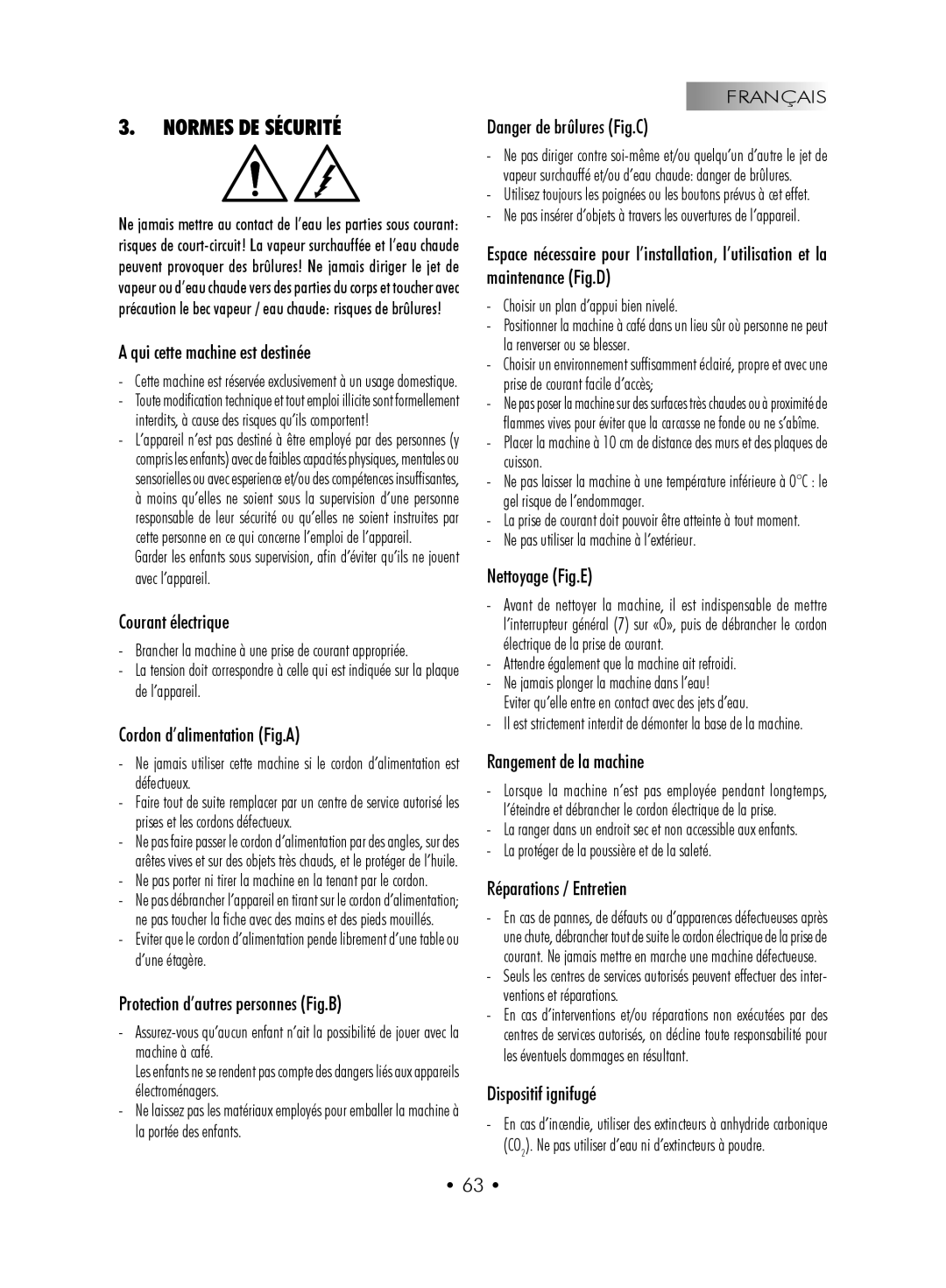 Gaggia SUP027YDR manual Normes De Sécurité 