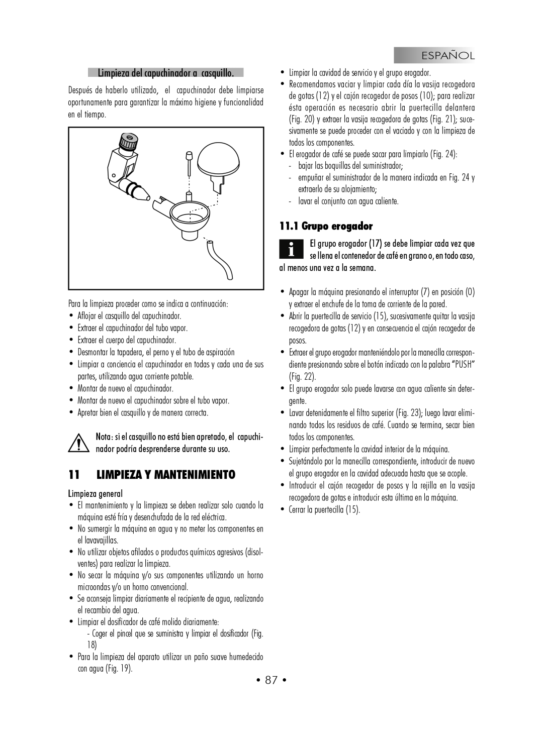 Gaggia SUP027YDR manual Limpieza Y Mantenimiento, Grupo erogador 