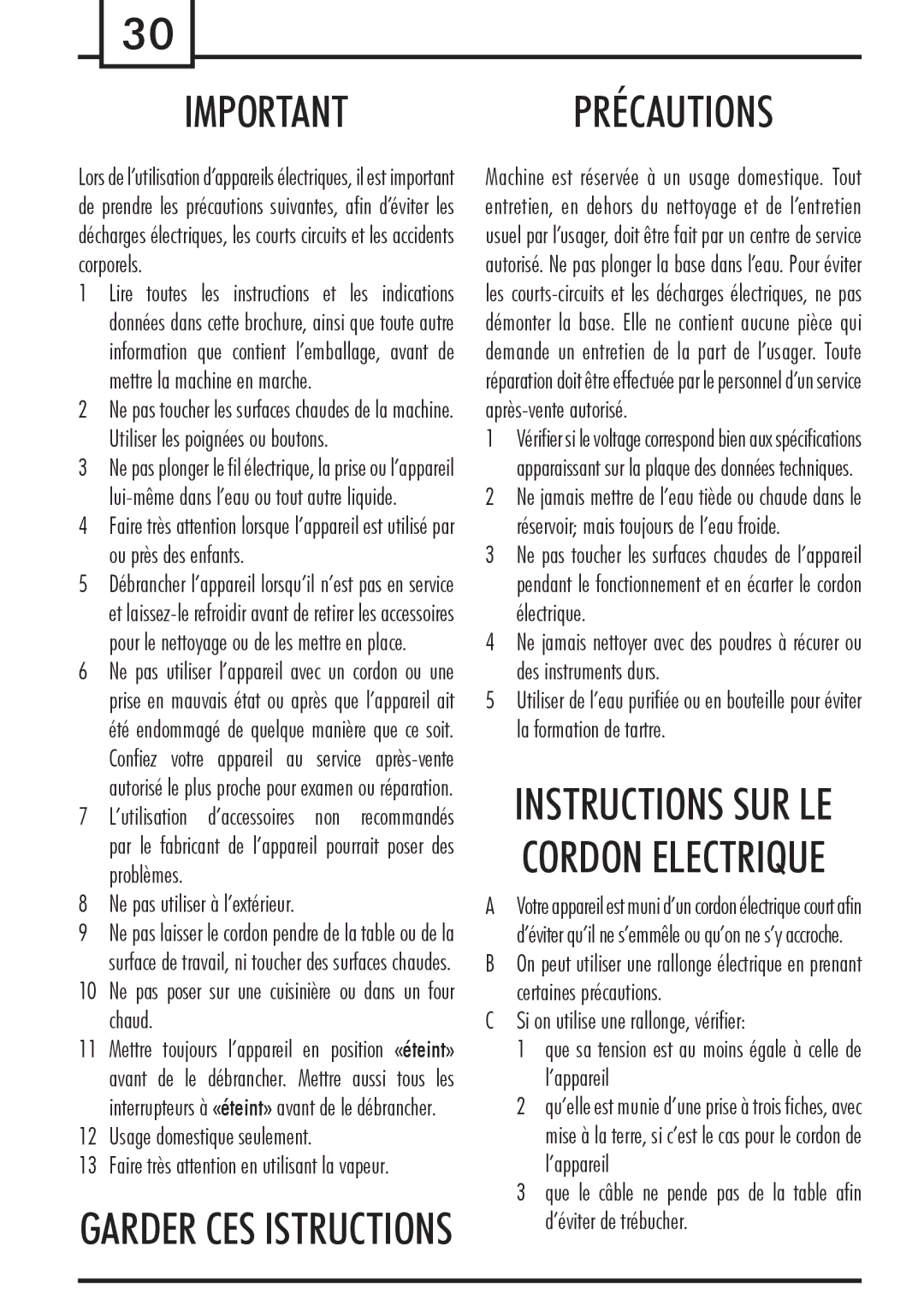 Gaggia Syncrony manual Importantprécautions 