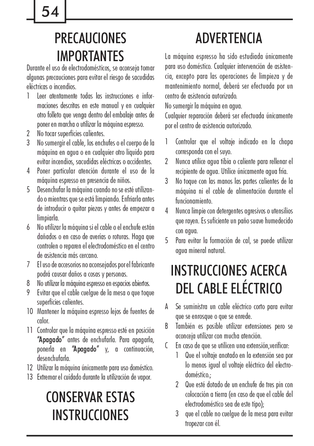 Gaggia Syncrony manual Advertencia 