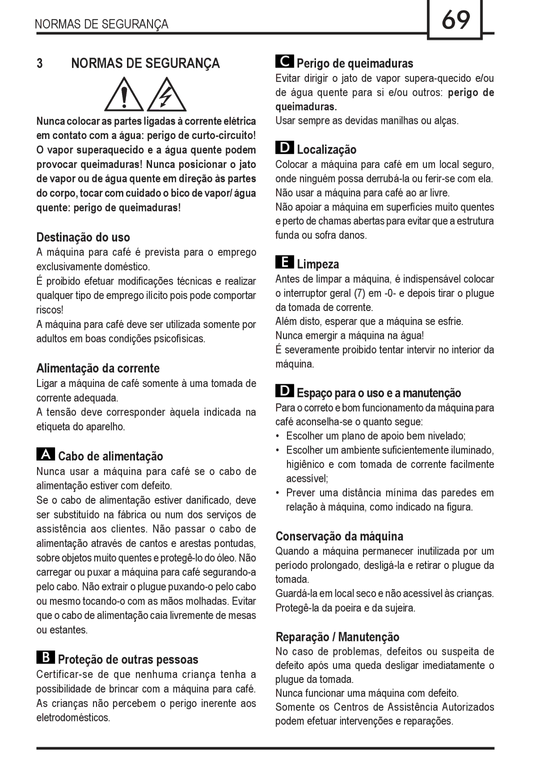 Gaggia Syncrony manual Normas DE Segurança 