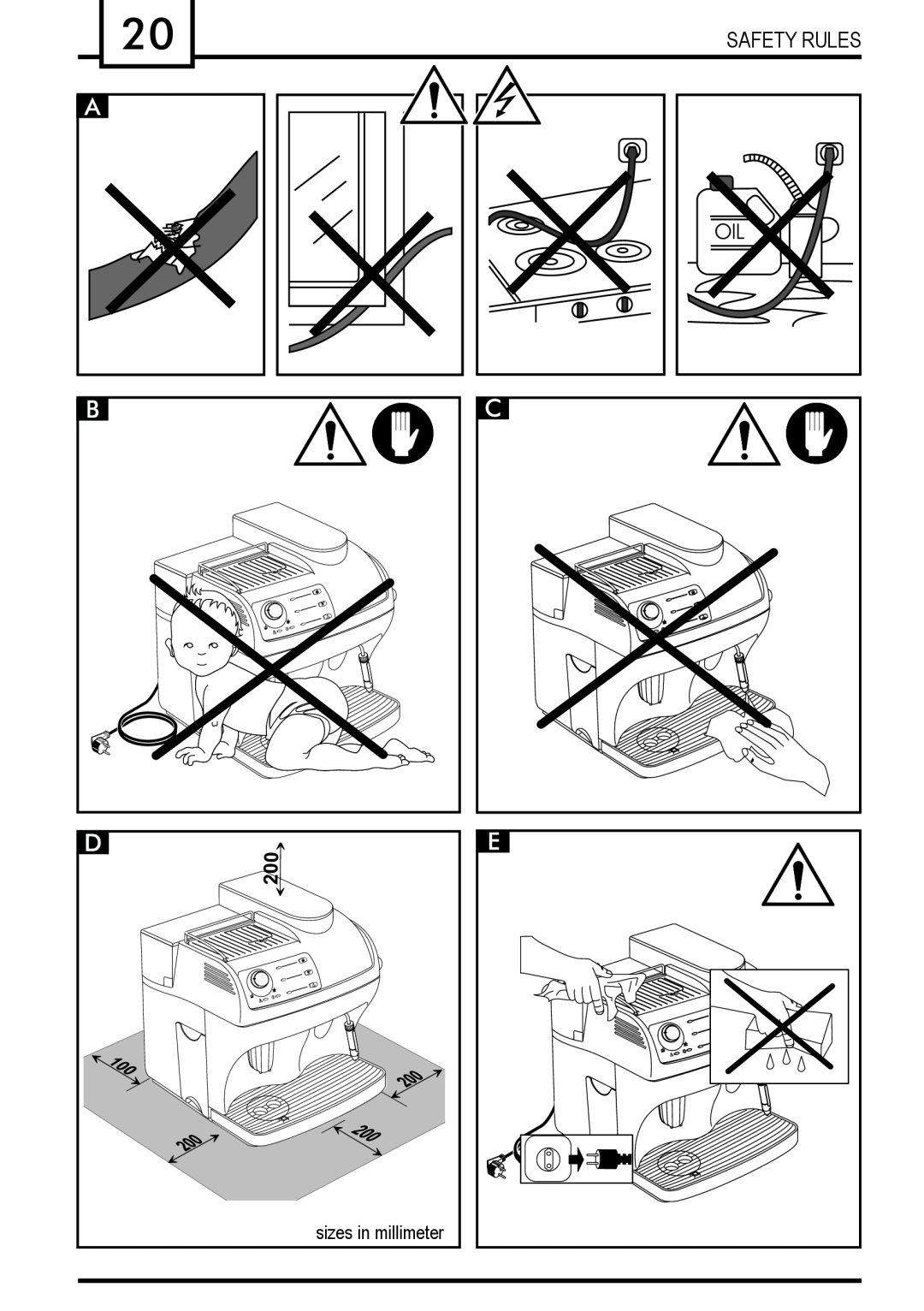 Gaggia Syncrony manual Safety Rules, sizes in millimeter 