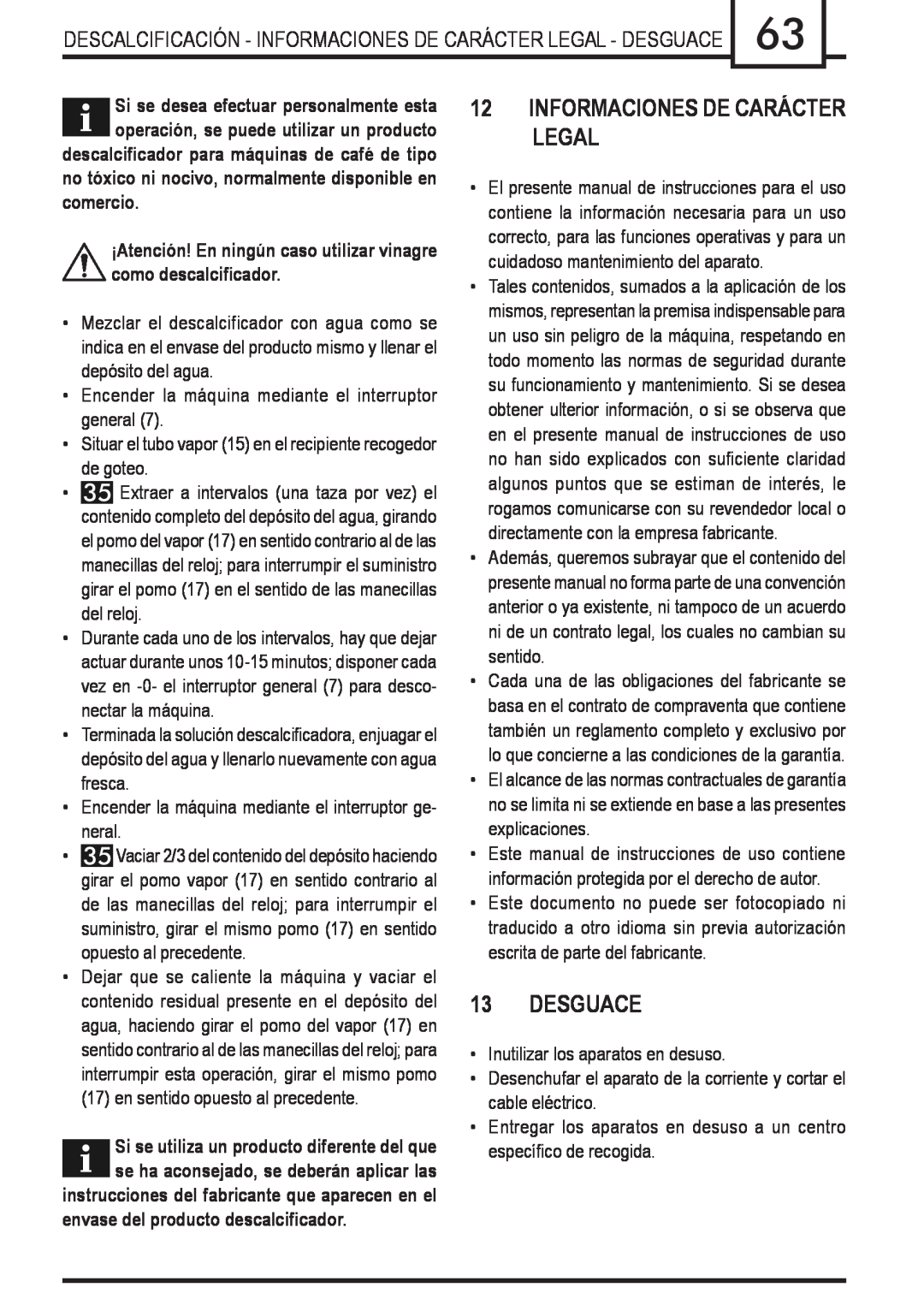 Gaggia Syncrony manual Descalcificación - Informaciones De Carácter Legal - Desguace, comercio 